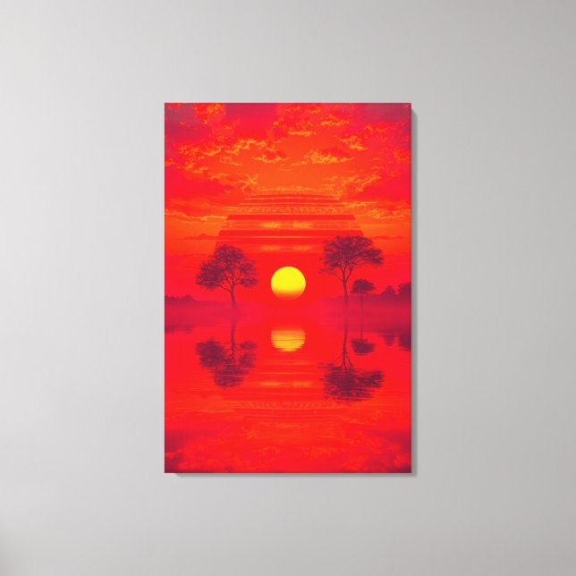 Crimson Reflection - Sunset over Lake Canvas Print (Front)