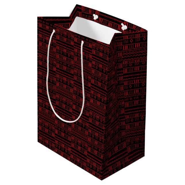 Crimson Rhythm African Geometric Red And Black Medium Gift Bag (Back Angled)