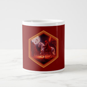 Crimson Rider On White Stallion Moon In Background Large Coffee Mug