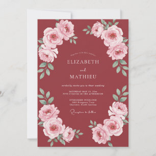 Crimson Rose Blossom Wedding Invitation