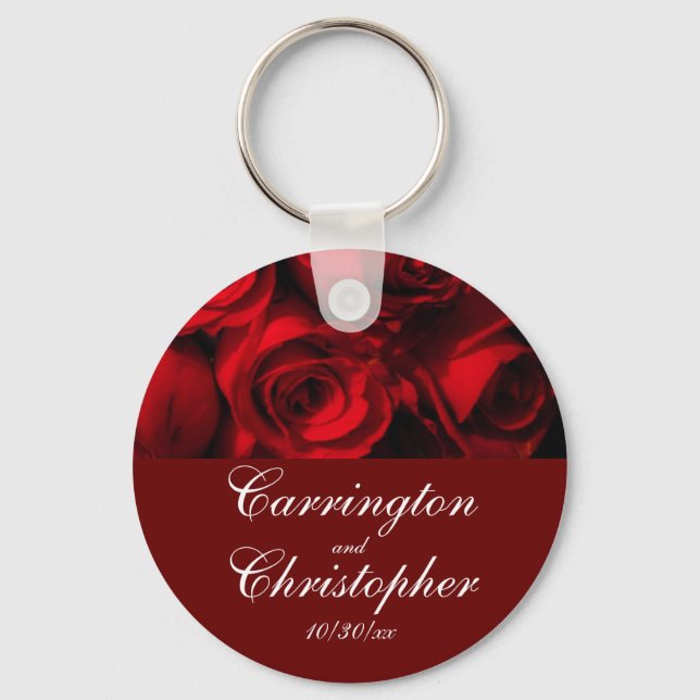"Crimson Rose Bouquet" - Personalised [a] Key Ring (Front)