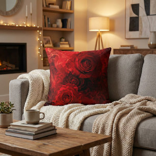 Crimson Rose Bouquet Romantic Cushion