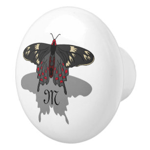 Crimson Rose Butterfly Shadow Monogram Ceramic Knob