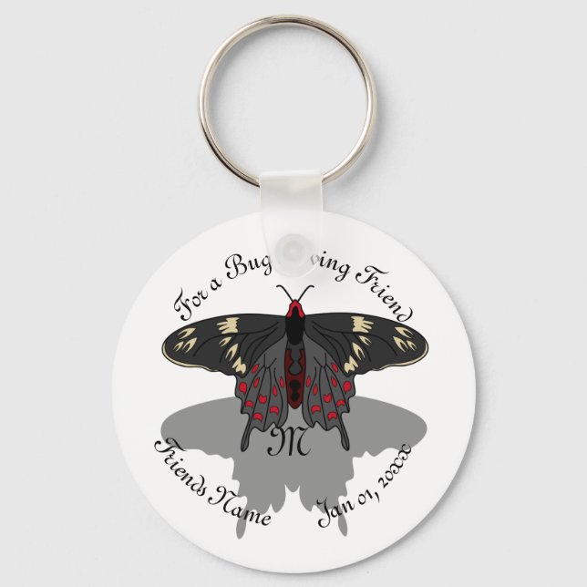 Crimson Rose Butterfly Shadow Monogram Key Ring (Front)