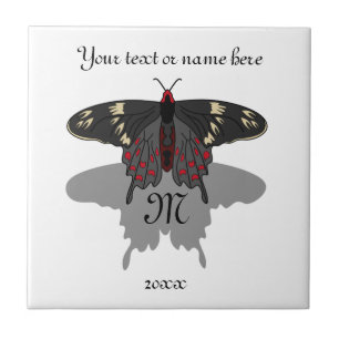 Crimson Rose Butterfly Shadow Monogram Tile