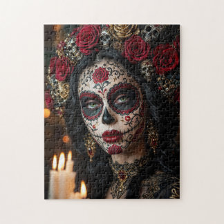 Crimson Rose Calavera – Elegant Day of the Dead Jigsaw Puzzle