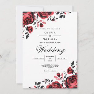 Crimson Rose Corner Romance Wedding Invitation