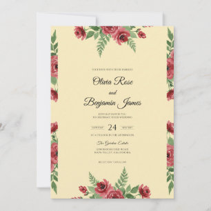 Crimson Rose Cream Wedding Invitation
