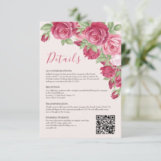 Crimson Rose Wedding Details Enclosure Card (Standing Front)