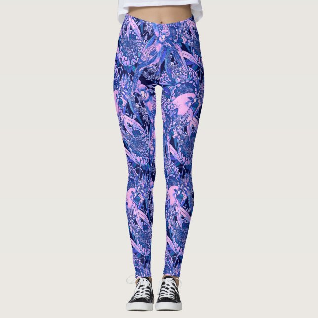 Crimson Rosella Tropical Blue Leggings (Front)