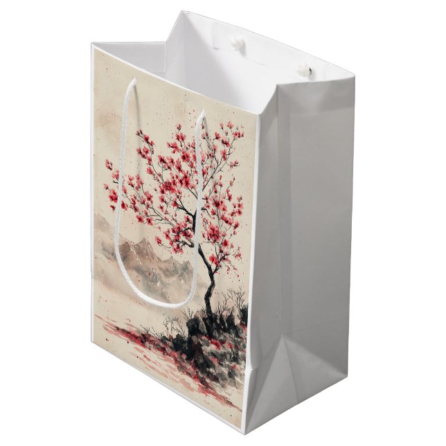 Crimson Sakura Mountain Serenity (1) Medium Gift Bag (Front Angled)