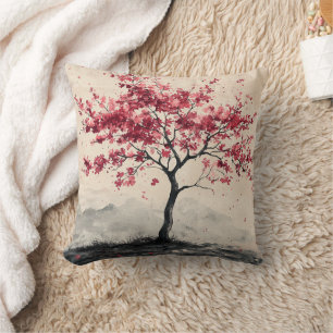 Crimson Sakura Mountain Serenity (2) Cushion