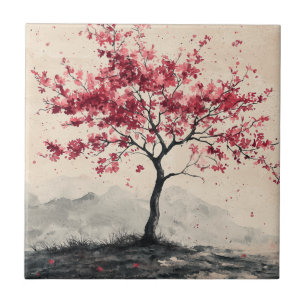 Crimson Sakura Mountain Serenity (2) Tile