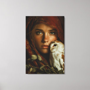 Crimson Scarf Snowy Owl Portrait Mystery Canvas Print