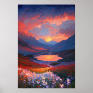 Crimson Serenade on the Mountain Lake Poster