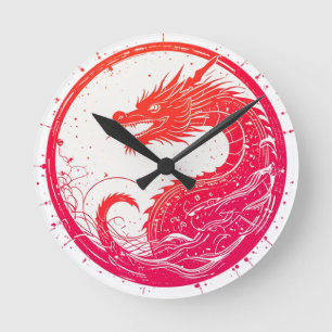Crimson Serpent Emblem Round Clock