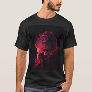 Crimson Shadow Anime Portrait T-Shirt