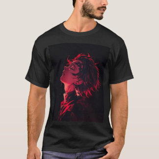 Crimson Shadow Anime Portrait T-Shirt