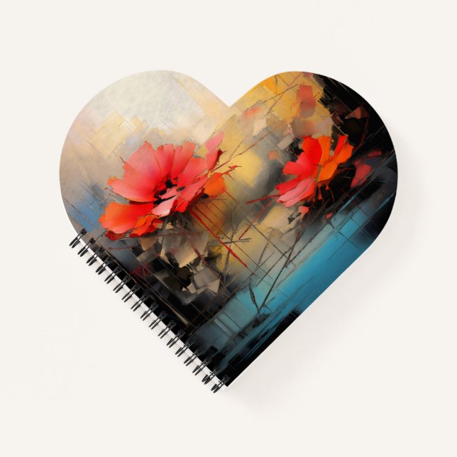 Crimson Silence – Abstract Poppies in Urban Light Notebook (Front)