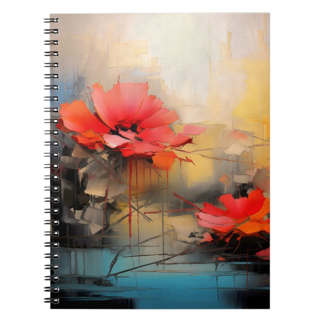 Crimson Silence – Abstract Poppies in Urban Light Notebook (Front)