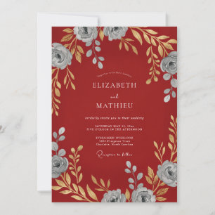 Crimson Silver Petal Wedding Invitation