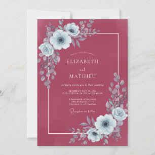 Crimson Silver Wildflower Wedding Invitation