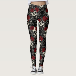 Crimson Skull Bloom Leggings