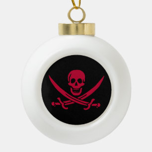 Crimson Skull & Swords Pirate flag of Calico Jack Ceramic Ball Christmas Ornament