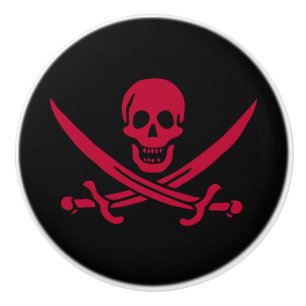 Crimson Skull & Swords Pirate flag of Calico Jack Ceramic Knob