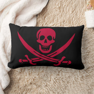 Crimson Skull & Swords Pirate flag of Calico Jack Lumbar Cushion