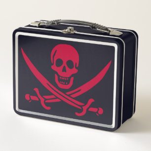 Crimson Skull & Swords Pirate flag of Calico Jack Metal Lunch Box