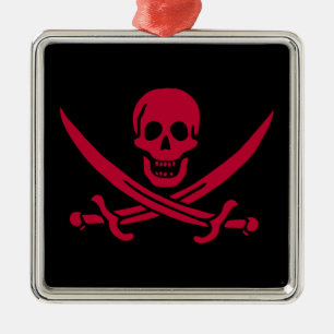 Crimson Skull & Swords Pirate flag of Calico Jack Metal Tree Decoration