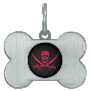 Crimson Skull & Swords Pirate flag of Calico Jack Pet ID Tag