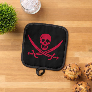 Crimson Skull & Swords Pirate flag of Calico Jack Pot Holder