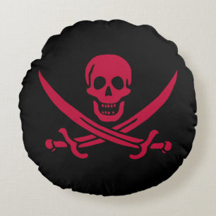 Crimson Skull & Swords Pirate flag of Calico Jack Round Cushion