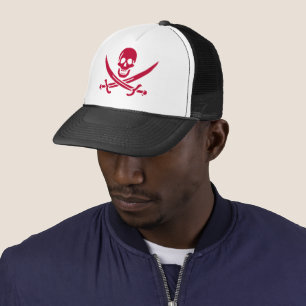 Crimson Skull & Swords Pirate flag of Calico Jack Trucker Hat