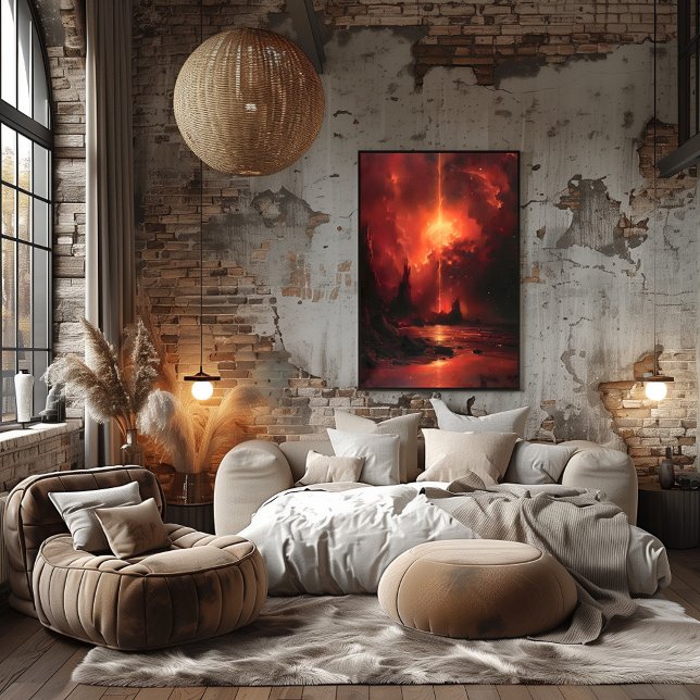 Crimson Sky Over Alien Shore Surreal Landscape Art Poster (Creator Uploaded)