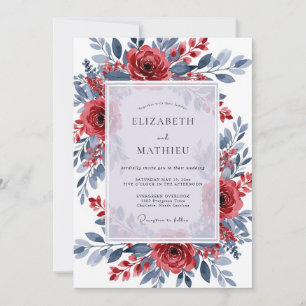 Crimson Slate Ornate Winter Wedding Invitation