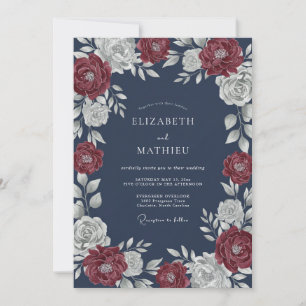 Crimson Slate Wreath Wedding Invitation