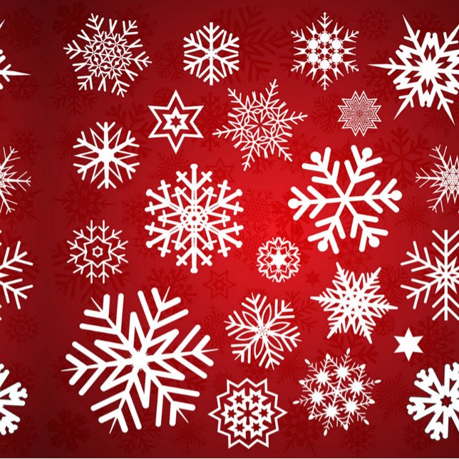 Crimson Snowfall Elegance  Wrapping Paper (“Celebrate the season with a cascade of crisp white snowflakes on glowing red.”)