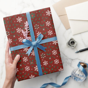 Crimson Snowflake & Holly Wrapping Paper