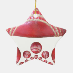 Crimson Spin – A Beautiful Red Cricket Ball Arti Ceramic Tree Decoration