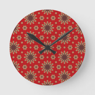 Crimson Starburst Bloom Round Clock
