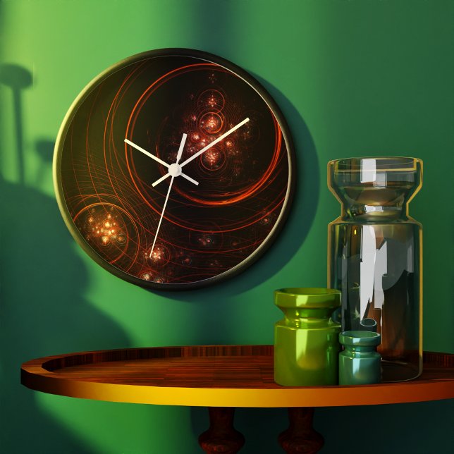Crimson Starlight Orbits Abstract Cosmic Art Large Clock (Starlight Abstract Art Round Clock)