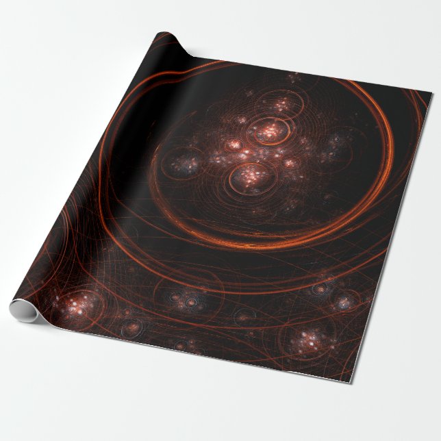 Crimson Starlight Orbits Abstract Cosmic Art Wrapping Paper (Unrolled)
