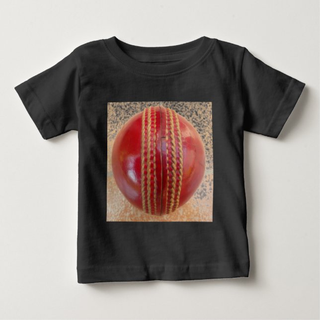 Crimson Stitch Focus: Close-Up of Cricket's Heart Baby T-Shirt (Front)