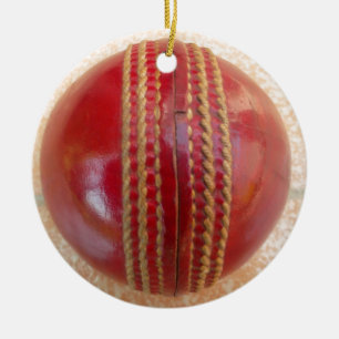 Crimson Stitch Focus: Close-Up of Cricket's Heart Ceramic Tree Decoration