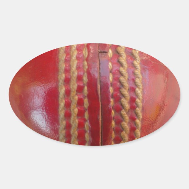Crimson Stitch Focus: Close-Up of Cricket's Heart Oval Sticker (Front)