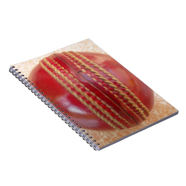 Crimson Stitch Focus: Close-Up of Cricket's Heart Spiral Notebook (Right Side)