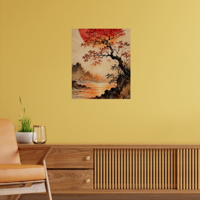 Crimson sun over Tree of Life Poster (Living Room 2)